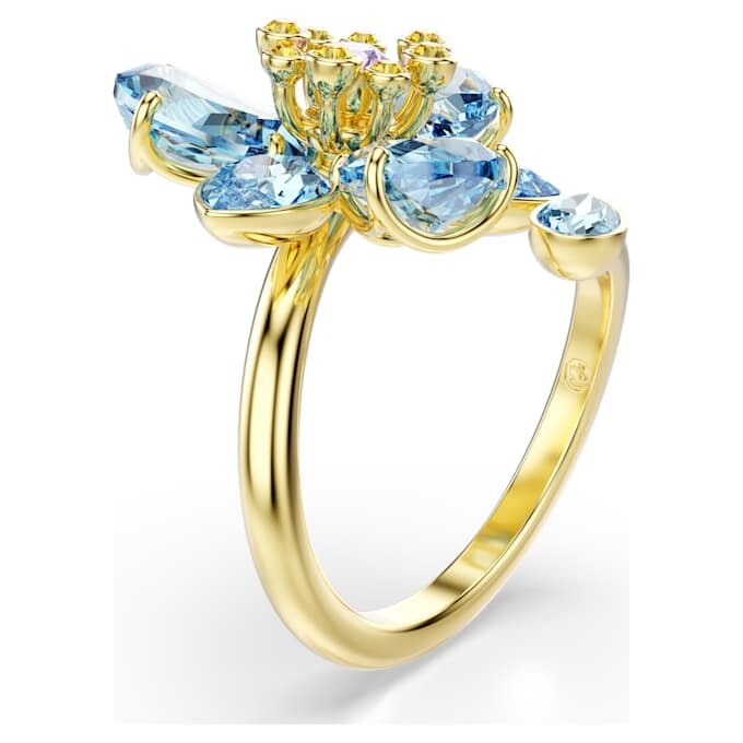 Idyllia Offener Ring mit gemischten Schliffen, Blume, Blau, goldfarben plattiert Idyllia Offener Ring mit gemischten Schliffen, Blume, Blau, goldfarben plattiert