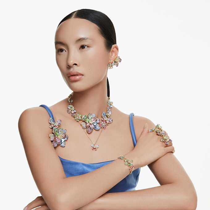 Idyllia Offener Ring mit gemischten Schliffen, Blume, Blau, goldfarben plattiert Idyllia Offener Ring mit gemischten Schliffen, Blume, Blau, goldfarben plattiert