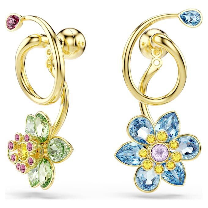 Idyllia-Ohrringe im asymmetrischen Design, gemischte Schliffe, Blumenmotiv, mehrfarbig, goldfarben plattiert Idyllia-Ohrringe im asymmetrischen Design, gemischte Schliffe, Blumenmotiv, mehrfarbig, goldfarben plattiert