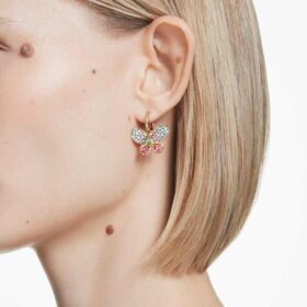 Idyllia-Ohrringe mit gemischten Schliffen, Pavé, Schmetterling, mehrfarbig, goldfarben plattiert
