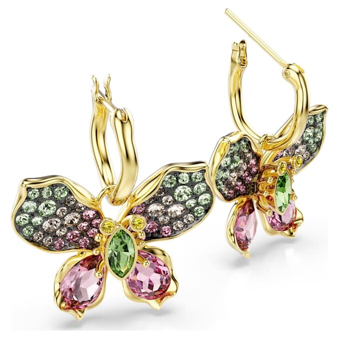 Idyllia-Ohrringe mit gemischten Schliffen, Pavé, Schmetterling, mehrfarbig, goldfarben plattiert Idyllia-Ohrringe mit gemischten Schliffen, Pavé, Schmetterling, mehrfarbig, goldfarben plattiert