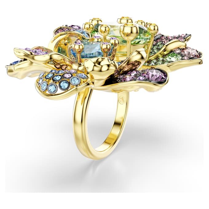 Idyllia-Ring mit gemischten Schliffen, Pavé, Blumenmotiv, mehrfarbig, goldfarben plattiert Idyllia-Ring mit gemischten Schliffen, Pavé, Blumenmotiv, mehrfarbig, goldfarben plattiert