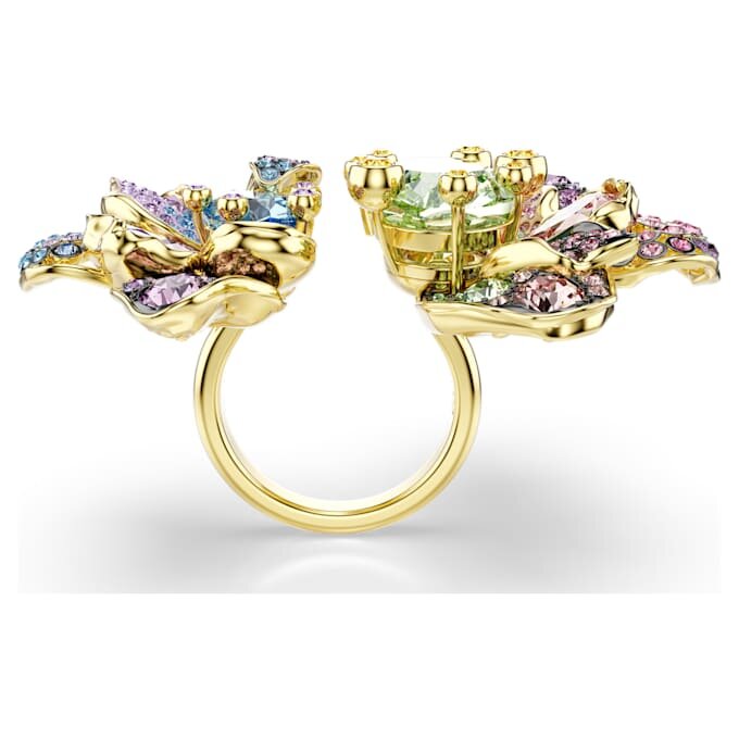Idyllia-Ring mit gemischten Schliffen, Pavé, Blumenmotiv, mehrfarbig, goldfarben plattiert Idyllia-Ring mit gemischten Schliffen, Pavé, Blumenmotiv, mehrfarbig, goldfarben plattiert