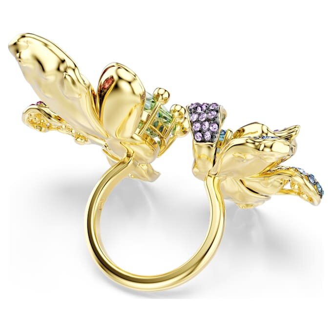 Idyllia-Ring mit gemischten Schliffen, Pavé, Blumenmotiv, mehrfarbig, goldfarben plattiert Idyllia-Ring mit gemischten Schliffen, Pavé, Blumenmotiv, mehrfarbig, goldfarben plattiert