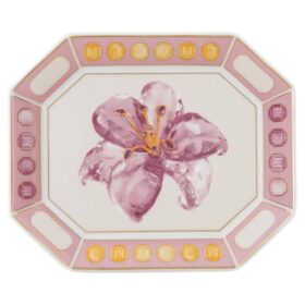 Idyllia-Tablett aus Porzellan, Kristall-Druckmotiv, Blume, klein, rosa