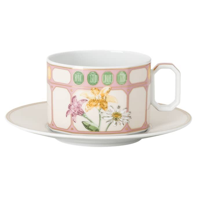 Idyllia Teetasse mit Untertasse aus Porzellan, Kristalldruck-Motiv, Blumenstrauß, mehrfarbig Idyllia Teetasse mit Untertasse aus Porzellan, Kristalldruck-Motiv, Blumenstrauß, mehrfarbig