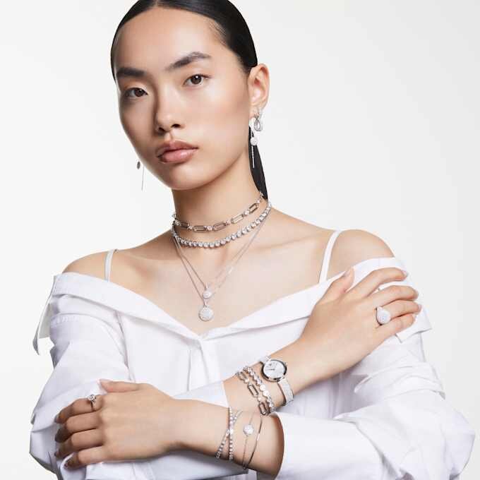 Imber Tennisarmband mit rundgeschliffenen Kristallen, weiß, rhodiniert Imber Tennisarmband mit rundgeschliffenen Kristallen, weiß, rhodiniert