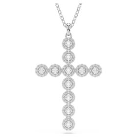Insigne-Anhänger mit gemischten Schliffen, Kreuz, Weiß, rhodiniert