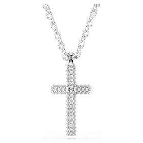 Insigne-Anhänger Pavé, Kreuz, Weiß, rhodiniert