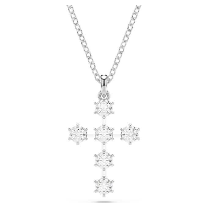 Insigne-Anhänger, Rundschliff, Kreuz, Weiß, rhodiniert Insigne-Anhänger, Rundschliff, Kreuz, Weiß, rhodiniert