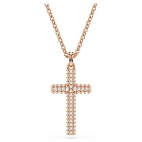 Insigne Kreuz-Anhänger, Weiß, roségoldfarben vergoldet