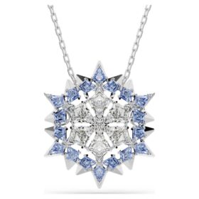 Magischer Anhänger und Brosche „Schneeflocke“, blau, rhodiniert