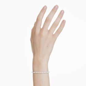 Matrix-Armband mit Kristallperle, Rundschliff, weiß, rhodiniert