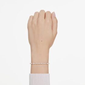 Matrix-Armband mit Kristallperlen, runde Schliffe, weiß, roségoldfarben plattiert