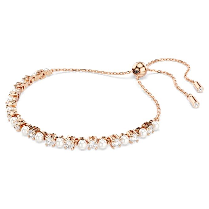 Matrix-Armband mit Kristallperlen, runde Schliffe, weiß, roségoldfarben plattiert Matrix-Armband mit Kristallperlen, runde Schliffe, weiß, roségoldfarben plattiert
