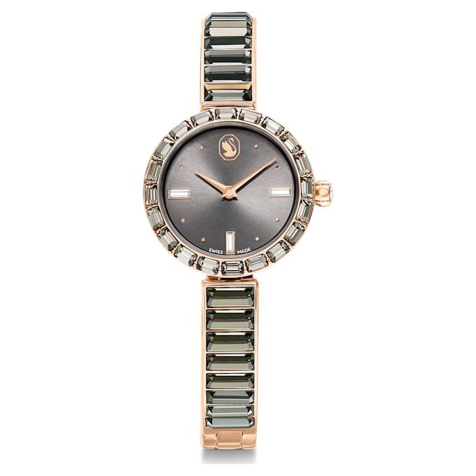 Matrix Armreif-Uhr Swiss Made, Kristall-Armband, grau, roségoldfarben Matrix Armreif-Uhr Swiss Made, Kristall-Armband, grau, roségoldfarben