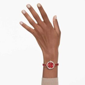Matrix Armreif-Uhr Swiss Made, Kristall-Armband, rot, roségoldfarben