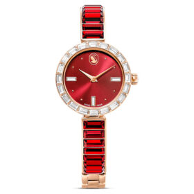 Matrix Armreif-Uhr Swiss Made, Kristall-Armband, rot, roségoldfarben