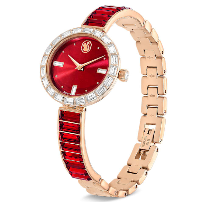 Matrix Armreif-Uhr Swiss Made, Kristall-Armband, rot, roségoldfarben Matrix Armreif-Uhr Swiss Made, Kristall-Armband, rot, roségoldfarben