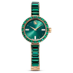 Matrix Armreif-Uhr, Swiss Made, Kristallarmband, grün, champagnerfarbene Goldoptik