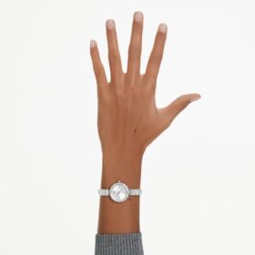 Matrix Armreifuhr Swiss Made, Kristallarmband, Weiß, Edelstahl