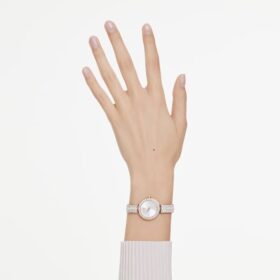 Matrix Pearl Armreif-Armbanduhr, Swiss Made, Kristallarmband, weiß, roségoldfarben