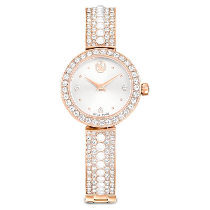 Matrix Pearl Armreif-Armbanduhr, Swiss Made, Kristallarmband, weiß, roségoldfarben Matrix Pearl Armreif-Armbanduhr, Swiss Made, Kristallarmband, weiß, roségoldfarben