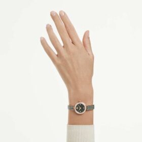 Matrix Pearl Armreif-Uhr, Swiss Made, Kristallarmband, schwarz, roségoldfarbenes Finish