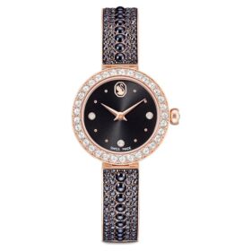 Matrix Pearl Armreif-Uhr, Swiss Made, Kristallarmband, schwarz, roségoldfarbenes Finish