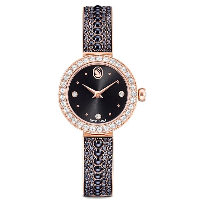 Matrix Pearl Armreif-Uhr, Swiss Made, Kristallarmband, schwarz, roségoldfarbenes Finish Matrix Pearl Armreif-Uhr, Swiss Made, Kristallarmband, schwarz, roségoldfarbenes Finish