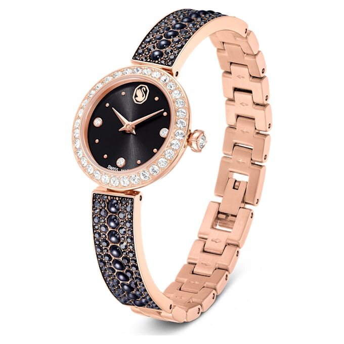 Matrix Pearl Armreif-Uhr, Swiss Made, Kristallarmband, schwarz, roségoldfarbenes Finish Matrix Pearl Armreif-Uhr, Swiss Made, Kristallarmband, schwarz, roségoldfarbenes Finish