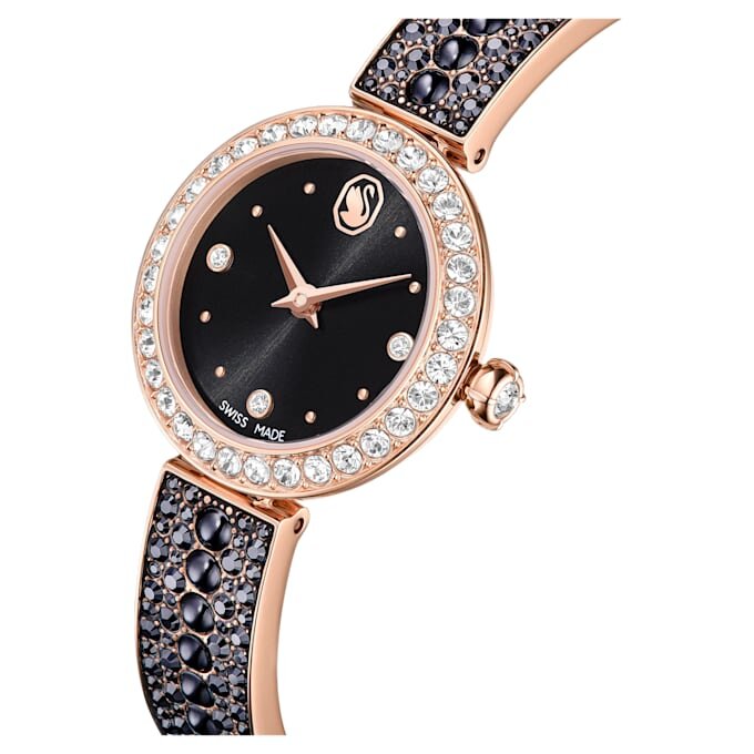 Matrix Pearl Armreif-Uhr, Swiss Made, Kristallarmband, schwarz, roségoldfarbenes Finish Matrix Pearl Armreif-Uhr, Swiss Made, Kristallarmband, schwarz, roségoldfarbenes Finish
