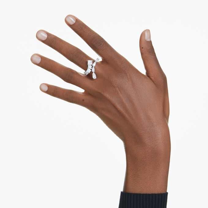 Matrix-Ring mit gemischten Schliffen, weiß, rhodiniert Matrix-Ring mit gemischten Schliffen, weiß, rhodiniert