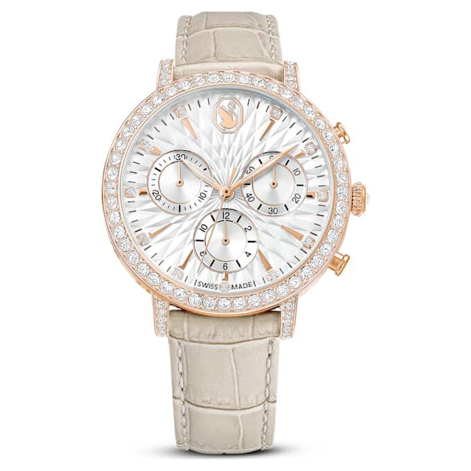 Matrix Tennis Chrono Uhr, Swiss Made, Lederarmband, beige, roségoldfarben Matrix Tennis Chrono Uhr, Swiss Made, Lederarmband, beige, roségoldfarben