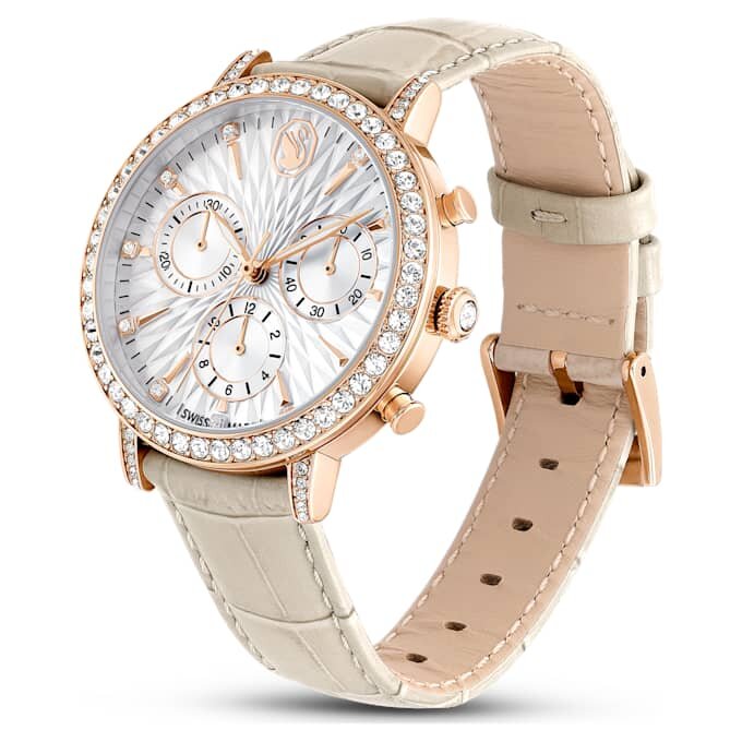 Matrix Tennis Chrono Uhr, Swiss Made, Lederarmband, beige, roségoldfarben Matrix Tennis Chrono Uhr, Swiss Made, Lederarmband, beige, roségoldfarben