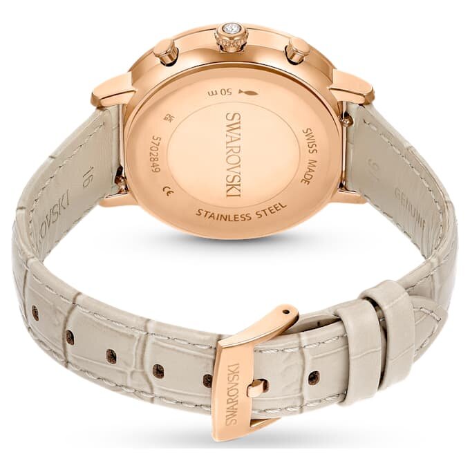 Matrix Tennis Chrono Uhr, Swiss Made, Lederarmband, beige, roségoldfarben Matrix Tennis Chrono Uhr, Swiss Made, Lederarmband, beige, roségoldfarben