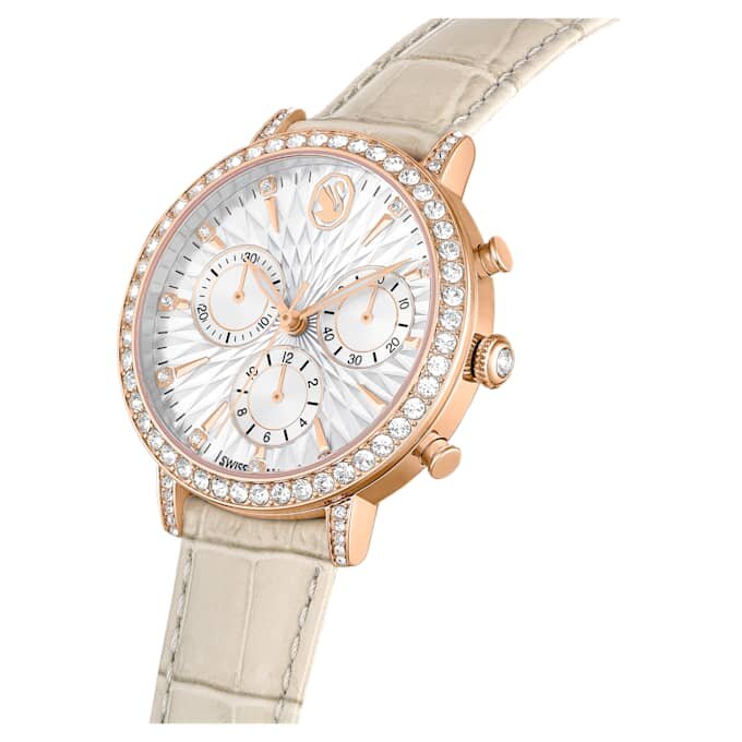 Matrix Tennis Chrono Uhr, Swiss Made, Lederarmband, beige, roségoldfarben Matrix Tennis Chrono Uhr, Swiss Made, Lederarmband, beige, roségoldfarben