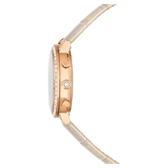 Matrix Tennis Chrono Uhr, Swiss Made, Lederarmband, beige, roségoldfarben Matrix Tennis Chrono Uhr, Swiss Made, Lederarmband, beige, roségoldfarben