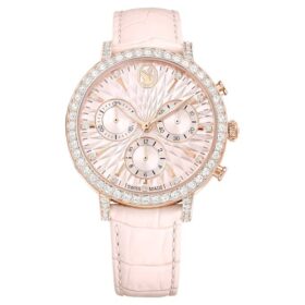 Matrix Tennis Chrono Uhr, Swiss Made, Lederarmband, Rosa, roségoldfarbenes Finish