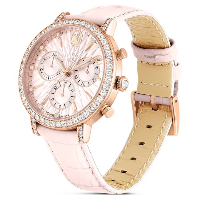Matrix Tennis Chrono Uhr, Swiss Made, Lederarmband, Rosa, roségoldfarbenes Finish Matrix Tennis Chrono Uhr, Swiss Made, Lederarmband, Rosa, roségoldfarbenes Finish
