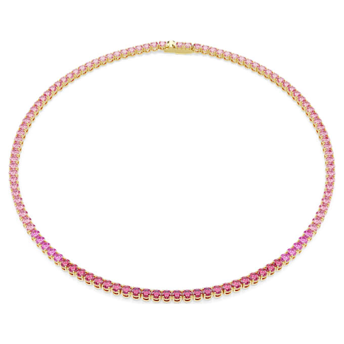 Matrix Tennis-Halskette mit rundgeschliffenen Kristallen, rosa, vergoldet Matrix Tennis-Halskette mit rundgeschliffenen Kristallen, rosa, vergoldet