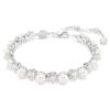 Matrix Tennisarmband Crystal Pearl, Rundschliff, Weiß, rhodiniert
