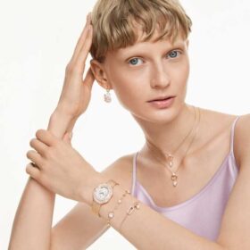 Constella-Armband mit Kristallperle, Rundschliff, weiß, roségoldfarben plattiert Constella-Armband mit Kristallperle, Rundschliff, weiß, roségoldfarben plattiert