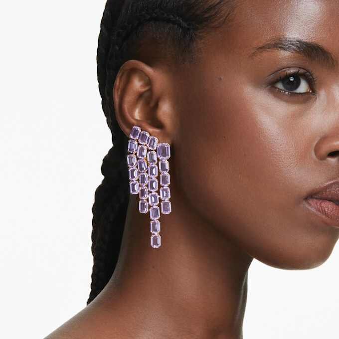 Millenia-Clip-Ohrringe im Achtkant-Schliff, Chandelier-Stil, lila, goldfarben plattiert Millenia-Clip-Ohrringe im Achtkant-Schliff, Chandelier-Stil, lila, goldfarben plattiert