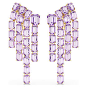 Millenia-Clip-Ohrringe im Achtkant-Schliff, Chandelier-Stil, lila, goldfarben plattiert Millenia-Clip-Ohrringe im Achtkant-Schliff, Chandelier-Stil, lila, goldfarben plattiert