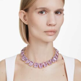 Millenia-Halskette mit übergroßen Kristallen, Achtkant-Schliff, lila, goldfarben plattiert