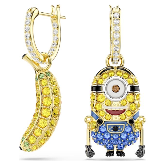 Minions Stuart und Banana Ohrringe Pavé, Mini, mehrfarbig, vergoldet Minions Stuart und Banana Ohrringe Pavé, Mini, mehrfarbig, vergoldet