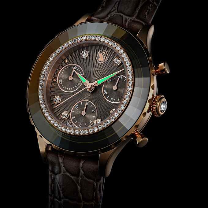 Octea Chrono Uhr Swiss Made, Lederarmband, grau, roségoldfarben Octea Chrono Uhr Swiss Made, Lederarmband, grau, roségoldfarben