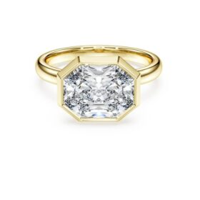 Ring mit achteckiger Fassung, im Labor gezüchtete Diamanten, 3,0 Karat insgesamt, achteckige Form, 14-karätiges Gelbgold Ring mit achteckiger Fassung, im Labor gezüchtete Diamanten, 3,0 Karat insgesamt, achteckige Form, 14-karätiges Gelbgold