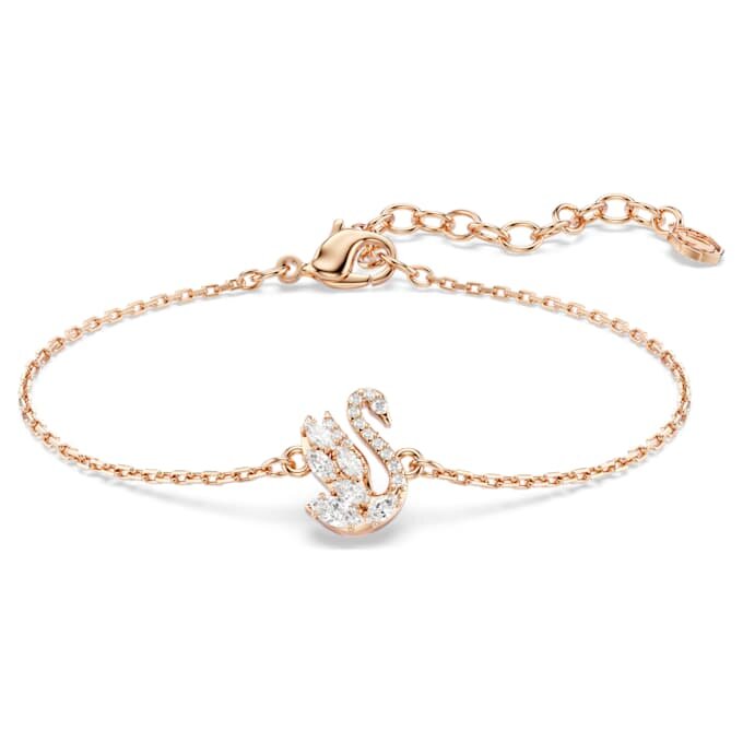 Schwan-Armband mit gemischten Schliffen, Schwan, Weiß, roségoldfarben plattiert Schwan-Armband mit gemischten Schliffen, Schwan, Weiß, roségoldfarben plattiert